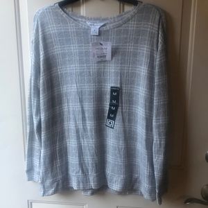 Women's Liz Claiborne Brand New with tags. Plaid Grey and white. Sweater Size M.